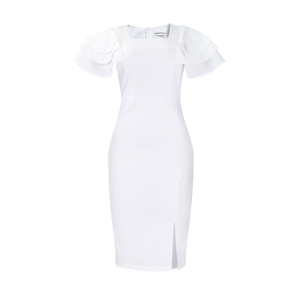 Women's midi dress with elegant ruffled details Lune London
