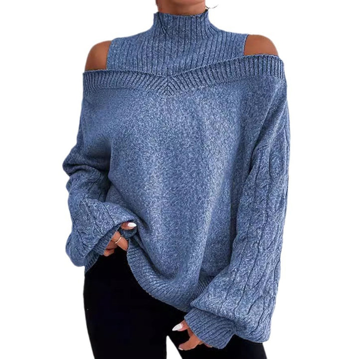 Damen Schulterfreier Oversize-Strickpullover mit Stehkragen Drune