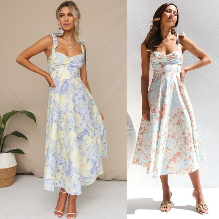 Chic and Stylish Floral Print A-Line Midi Dress for Women
