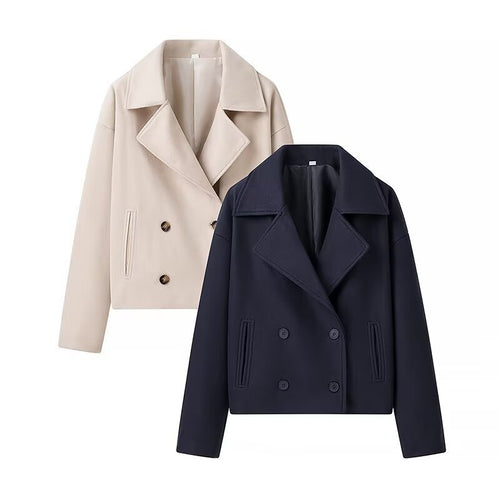 Fashion cropped biker jacket for women with double button closure and elegant lapel Amarae