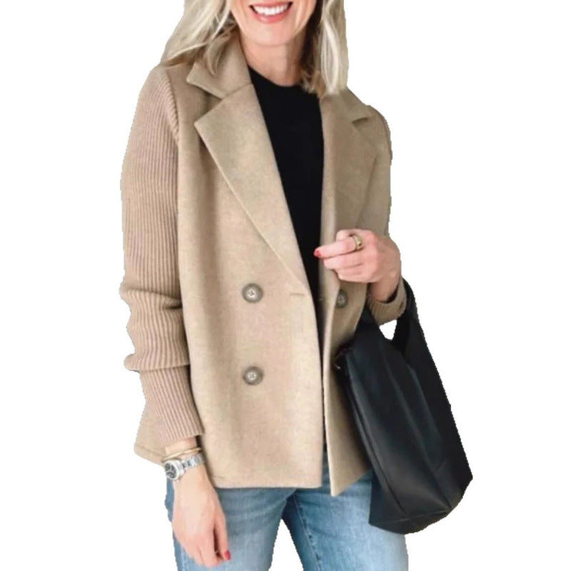 Women's Double-breasted Blazer Vest with Wide Lapels and Ribbed Knit Sleeves Amarae