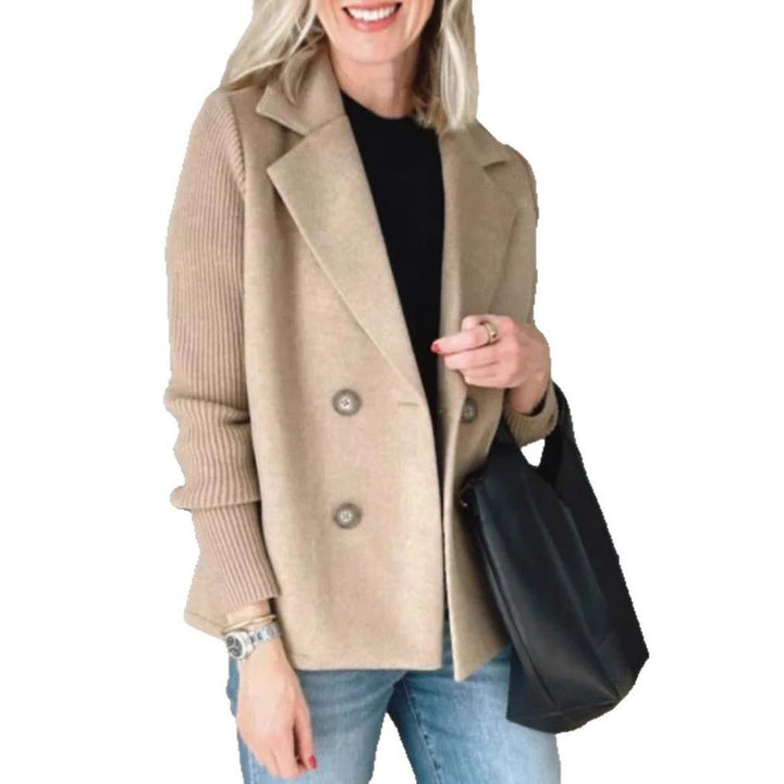 Women's Double-breasted Blazer Vest with Wide Lapels and Ribbed Knit Sleeves Amarae