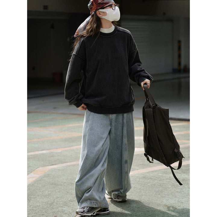 Women's Cotton Blend Relaxed Sweater with Washed Surface and Raglan Sleeves Amarae