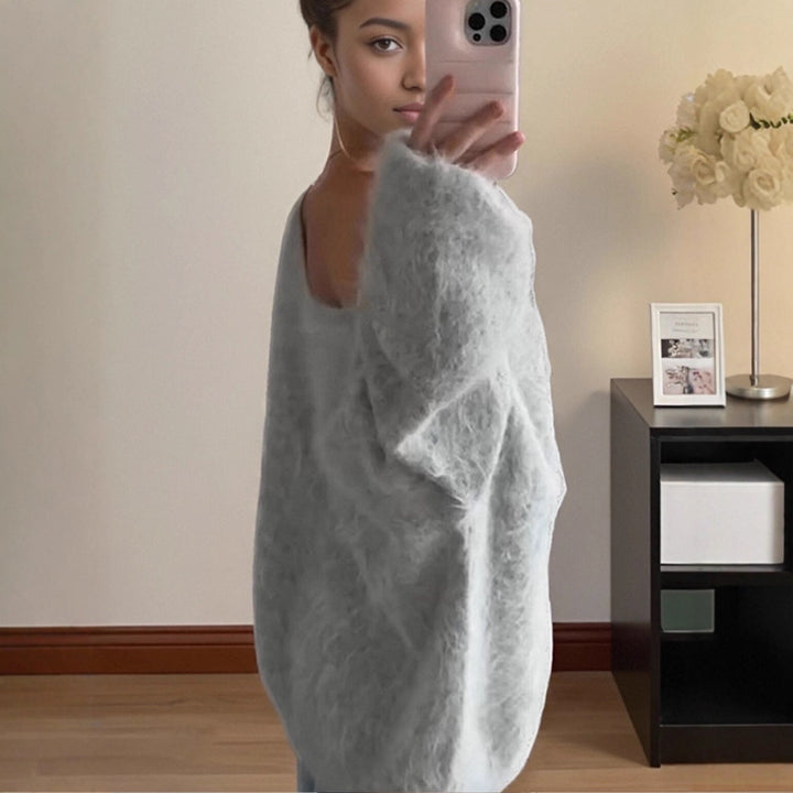 Women Oversize Mohair Blend Off-Shoulder Sweater with Balloon Sleeves Amarae