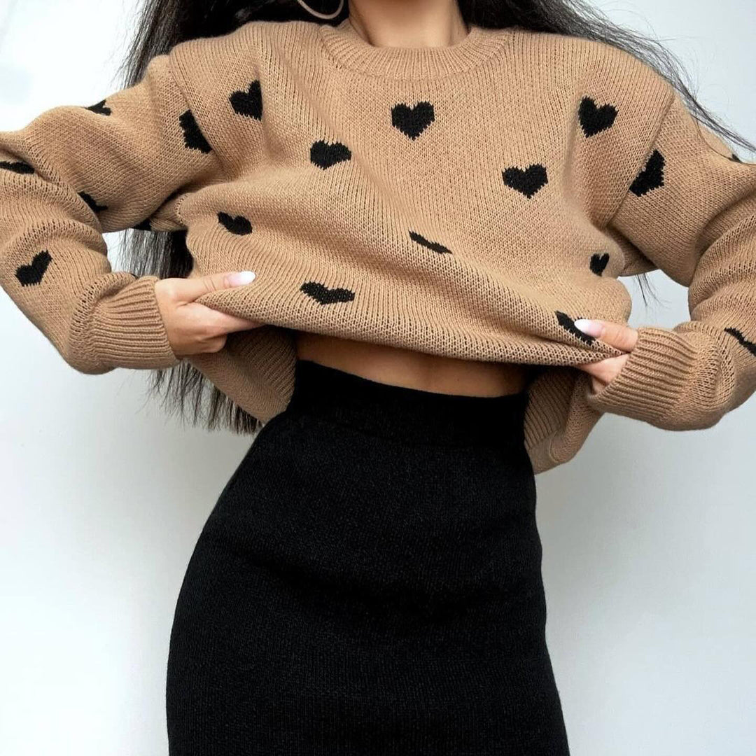 Casual knitted sweater for women with heart pattern Lune London
