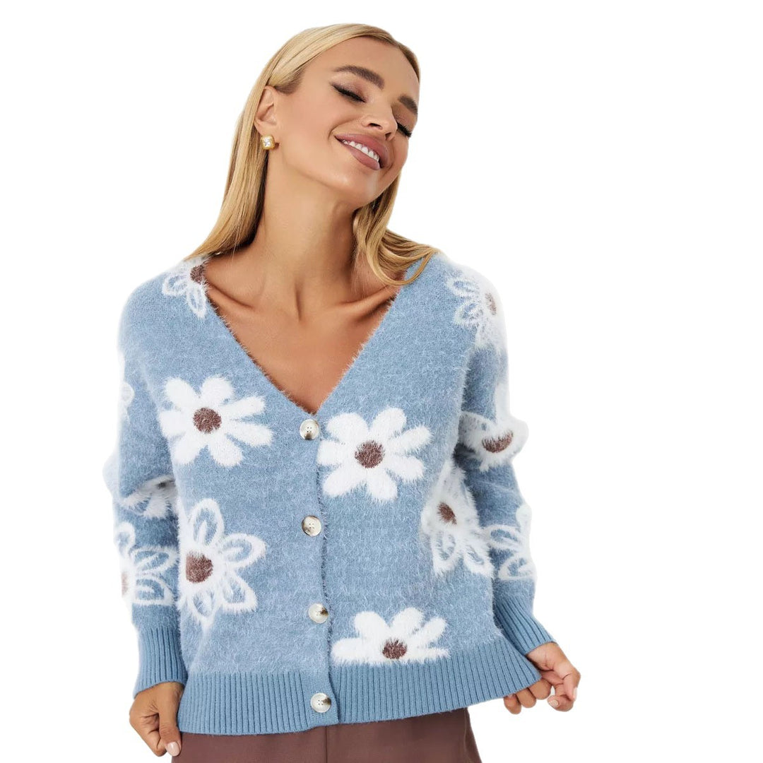 Cardigan confortable pour femme avec motif floral et détails de boutons Chic & Stil