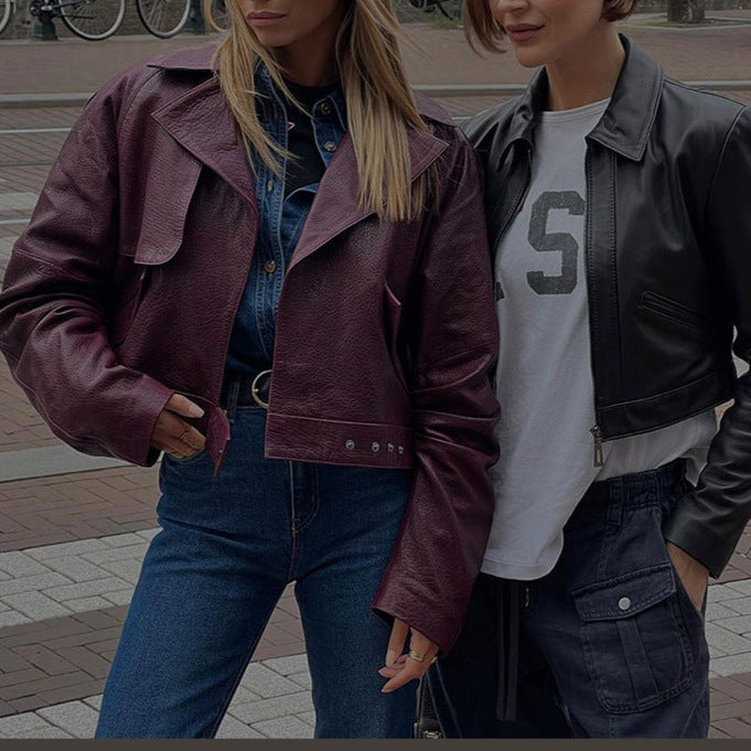 Casual synthetic leather jacket for women in a modern oversized style Lune London