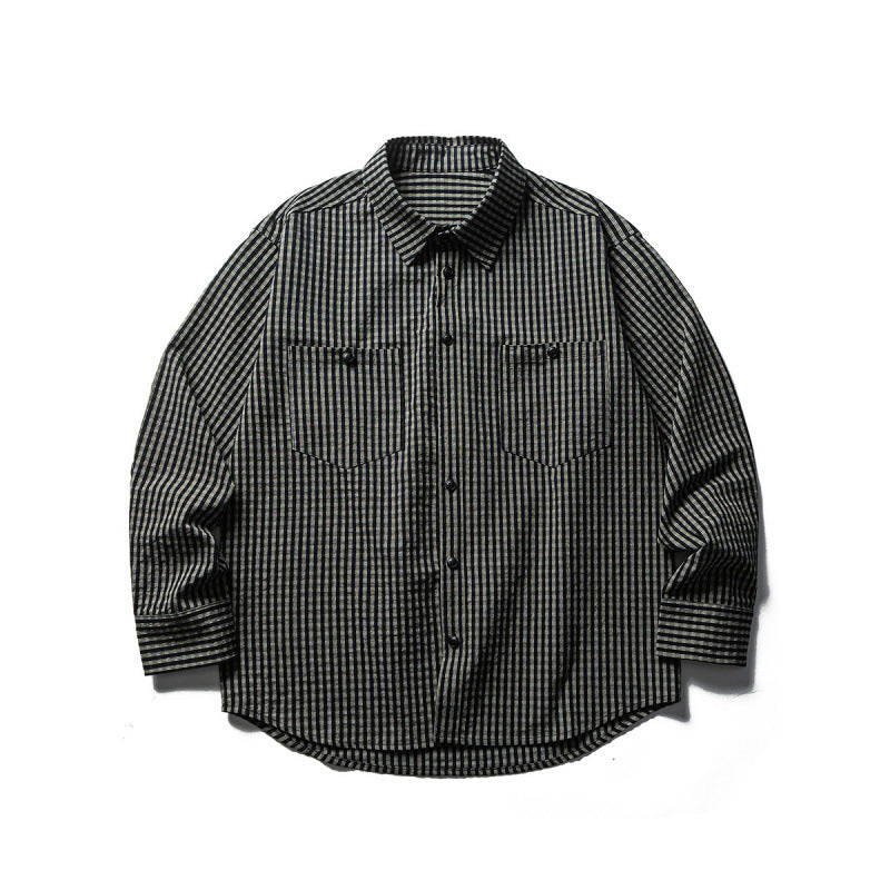 Men's Oversize Check Shirt made of textured cotton blend with chest pockets Amarae