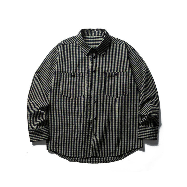 Men's Oversize Check Shirt made of textured cotton blend with chest pockets Amarae