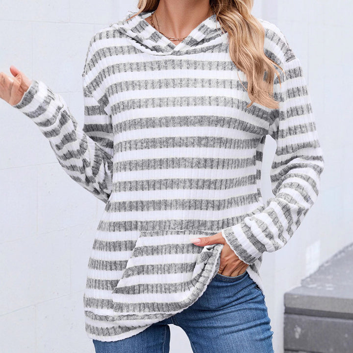 Women's hooded top with a casual striped pattern and a practical kangaroo pocket Lune London
