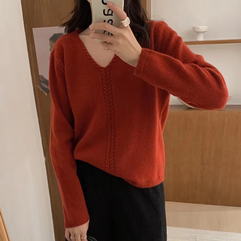 Pull femme surdimensionné à col en V avec texture en fine maille Chic & Stil