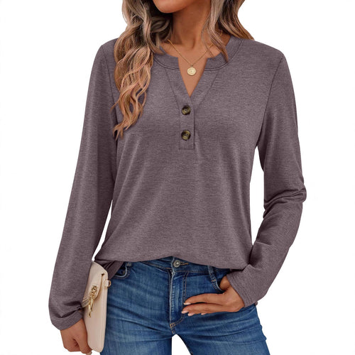 Casual long sleeve T-shirt for women with button detail and round neck Amarae