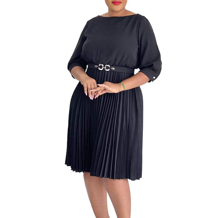 Pleated dress for women with a belted waist and elegant cut Lune London