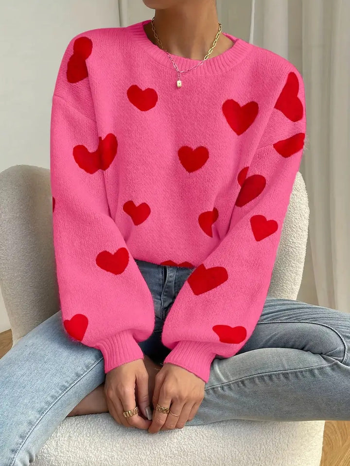 Knitted sweater for women with a catchy heart design and a relaxed fit Lune London