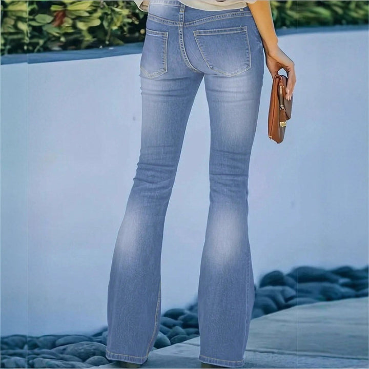 Ladies high-waisted flare jeans with decorative button placket and sculpting fit Amarae