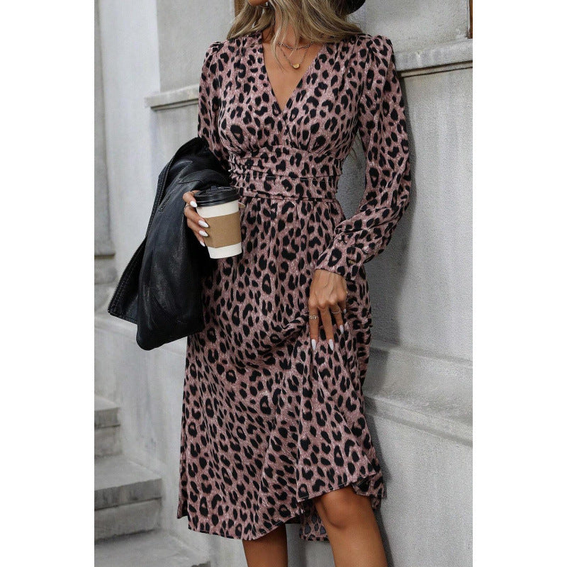 Wrap dress for women with a modern leopard print and long sleeves Lune London