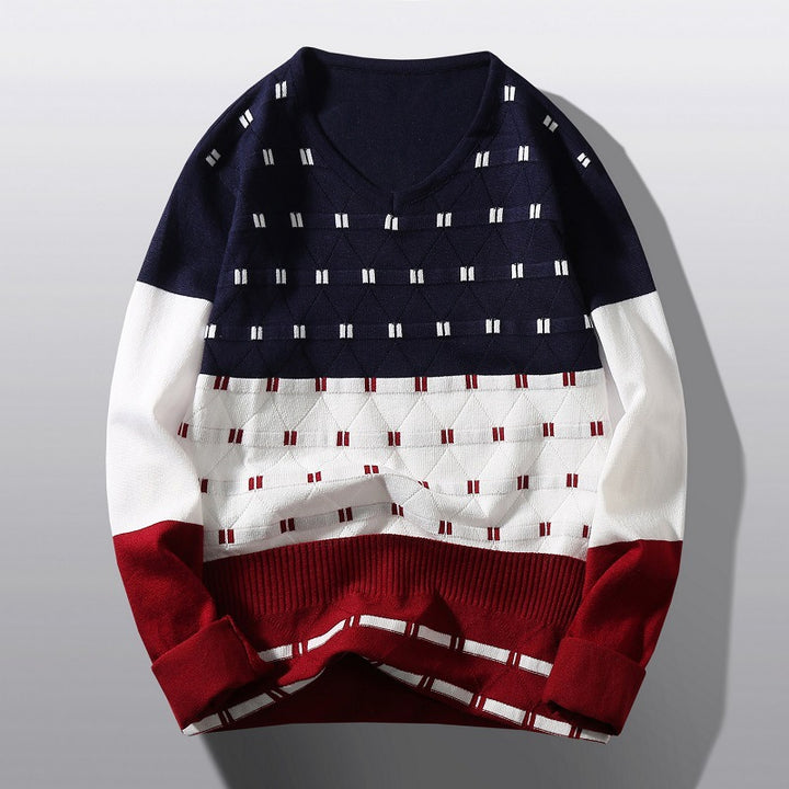 Pullover à col en V tendance pour femmes avec motif de structure graphique Lune London