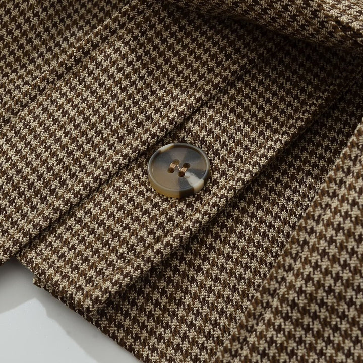 Women's Short Blazer with Tailoring Tie Belt and Houndstooth Pattern Amarae