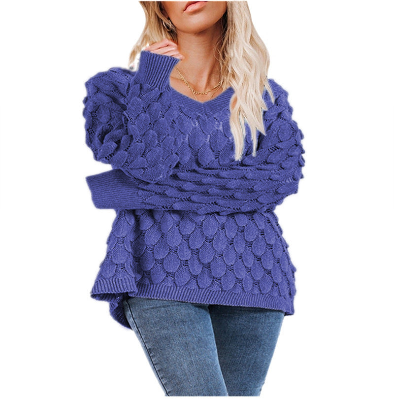 Knit sweater for women with textured honeycomb design Lune London