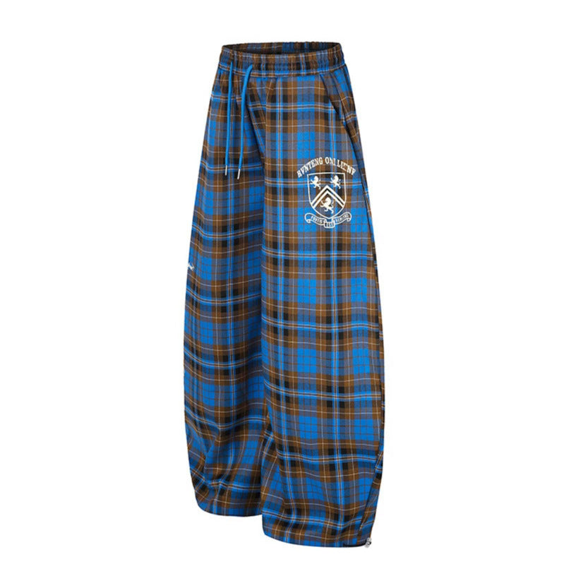 Ladies Extra-wide Checked Palazzo Lounge Pants with Elastic Comfort Waistband, Drawstring and Adjustable Hem Cord