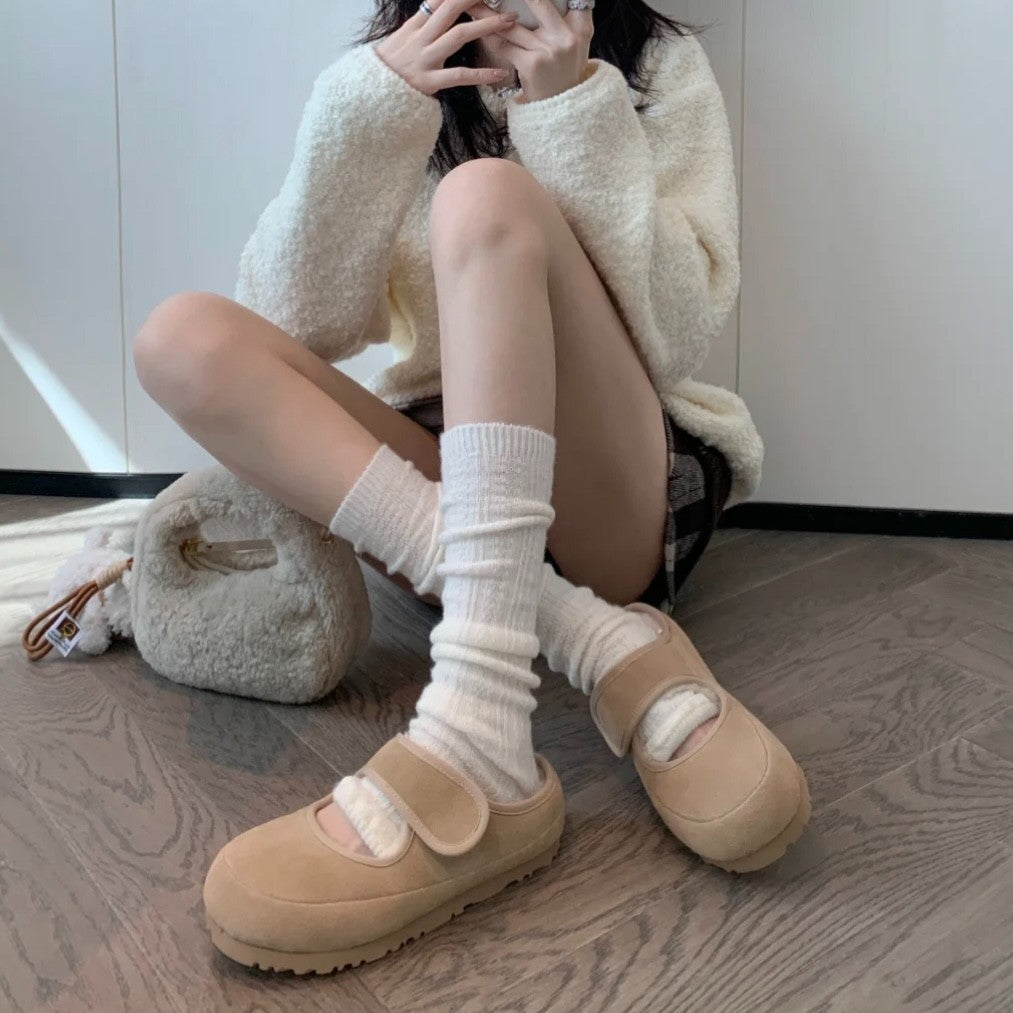 Women's Cozy Velour Mary Jane Slippers with Teddy Lining and Velcro Amarae