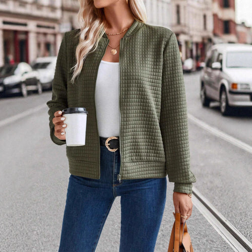 Ladies high collar quilted jacket with zipper Amarae