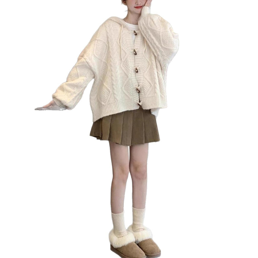 Cardigan surdimensionné pour femmes avec capuche et motif en tricot torsadé Chic & Stil