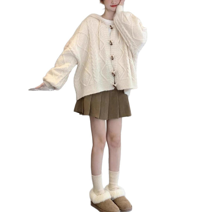 Cardigan surdimensionné pour femmes avec capuche et motif en tricot torsadé Chic & Stil