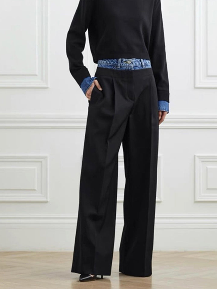Pantalons en tissu taille haute à coupe large pour femmes Chic & Stil