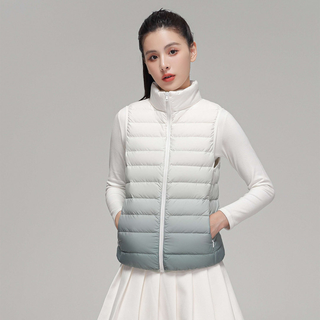 Women Ultraleight Quilted Vest with High Stand-Up Collar and Subtle Gradient Amarae
