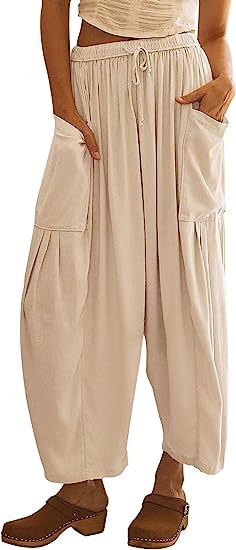 Comfortable linen pants for ladies with practical side pockets Lune London