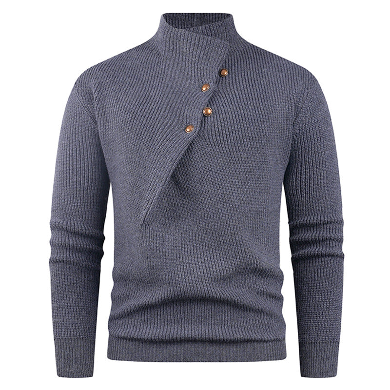 Men's knit sweater with asymmetrical collar and decorative wooden buttons Lune London