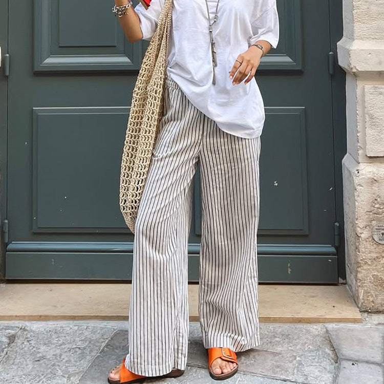 Women Wide Striped Palazzo Pants with High Waist and Flowing Viscose Quality Amarae