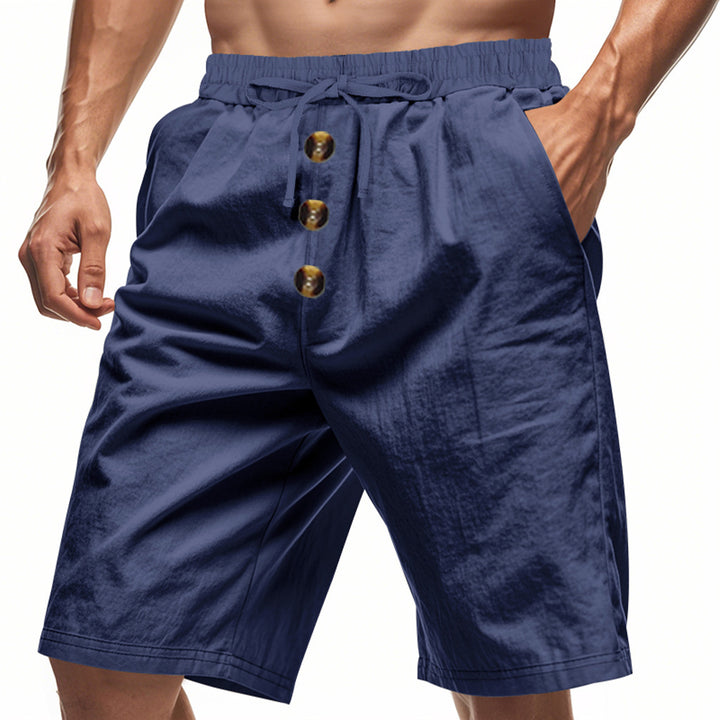 Shorts d'été légers pour hommes avec taille élastique et détails de bouton pratiques Lune London