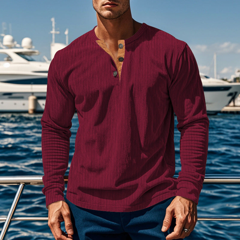 Men's Long Sleeve Henley Shirt with Textured Design Amarae