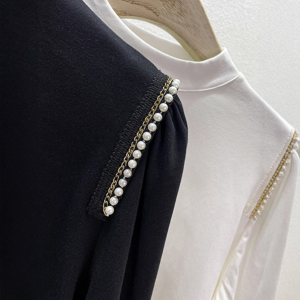 Women elegant long sleeve top with special pearl applications Chic & Stil