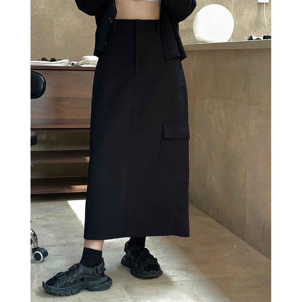 Women High-Waisted Midi Skirt with Straight Fall, Patch Cargo Pocket and Belt Loops Amarae