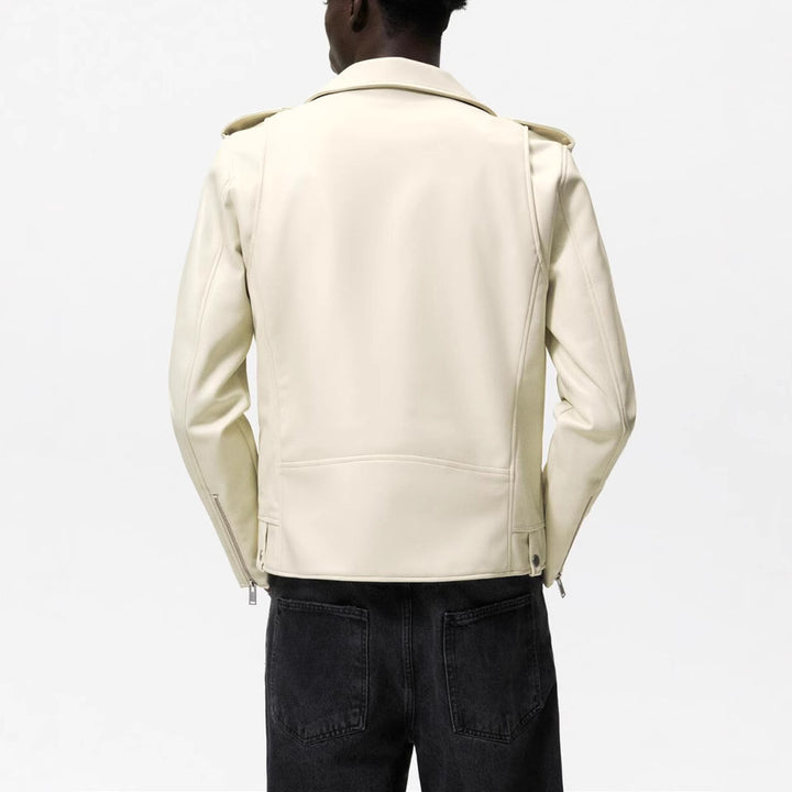 Ladies short-cut biker jacket made of vegan smooth leather with asymmetrical zip front Amarae