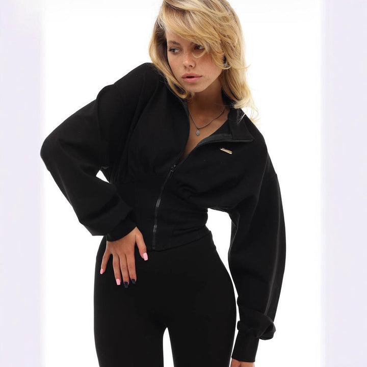 Cropped sweatshirt jacket for women with high collar and wide sleeves Lune London