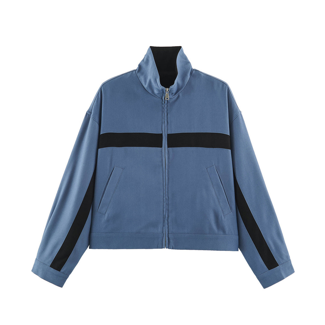 Ladies Cropped Track Jacket with Stand-up Collar, Zipper and Side Contrast Stripes Amarae