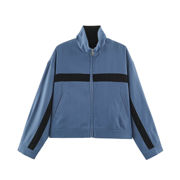 Ladies Cropped Track Jacket with Stand-up Collar, Zipper and Side Contrast Stripes Amarae