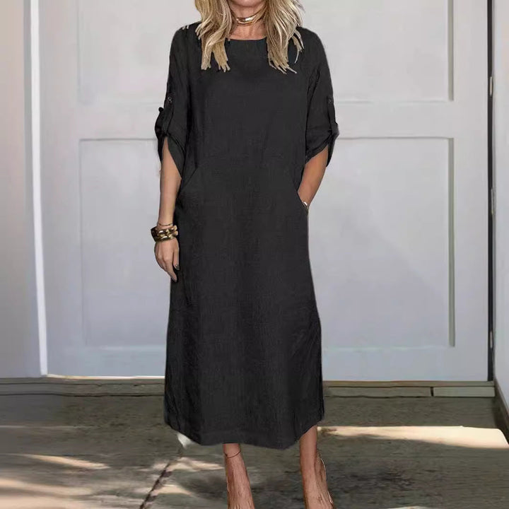 Women Casual Linen Dress with Practical Pockets and Stylish Button Details Lune London