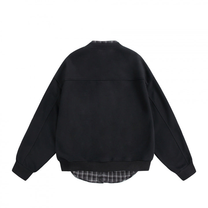 Men's Oversized College-Style Sweat Jacket with Concealed Snap Button Placket and Checked Lining Amarae