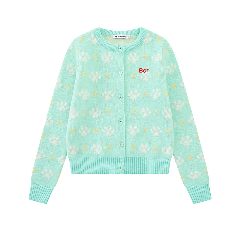 Women's cardigan with allover jacquard, round neck and button placket Amarae
