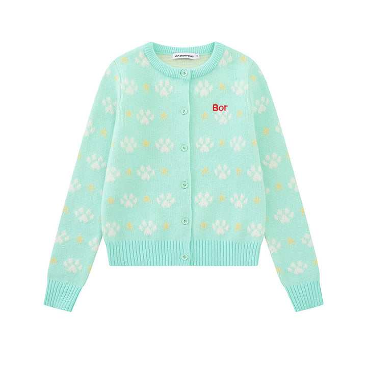 Women's cardigan with allover jacquard, round neck and button placket Amarae