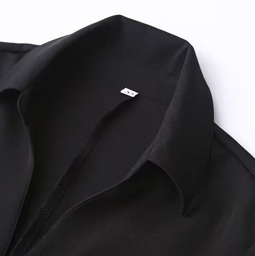 Women's finely flowing shirt blouse with narrow button placket and classic shirt collar Amarae