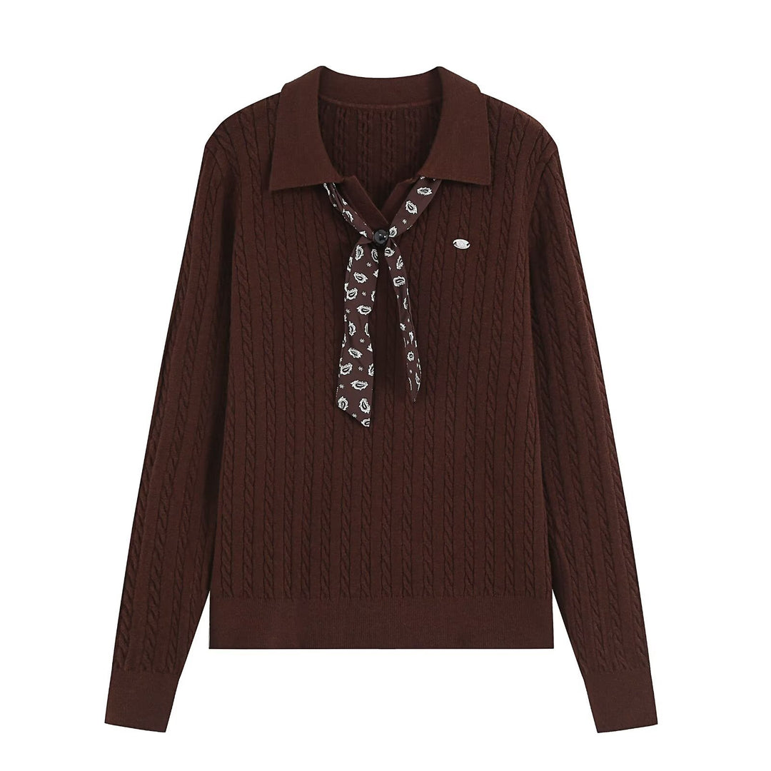 Women's knit sweater with turtleneck and decorative tie Amarae