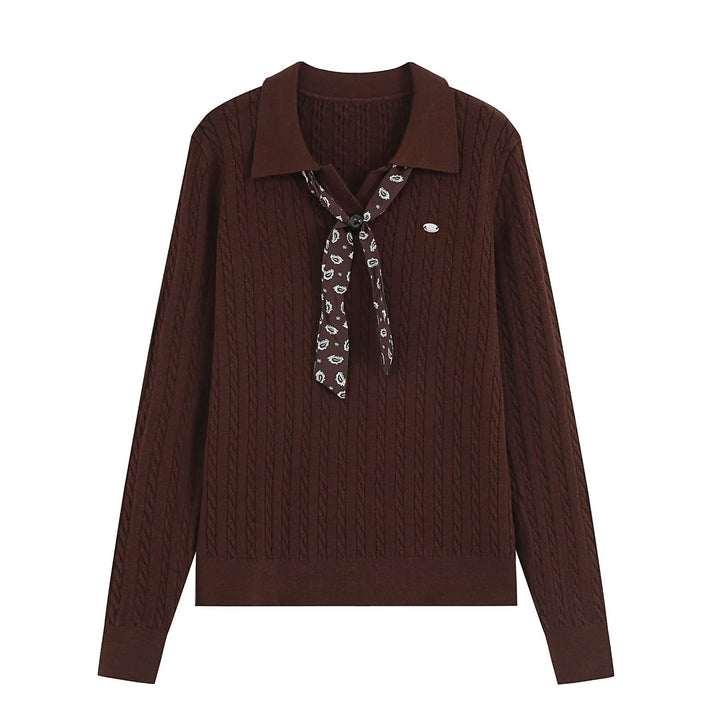 Women's knit sweater with turtleneck and decorative tie Amarae