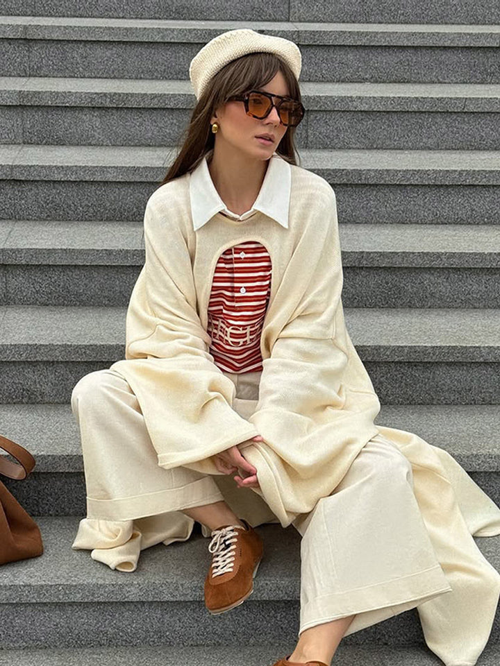 Women's Oversize Cape Cardigan with Wide Trumpet Sleeves and Open Front Design Amarae