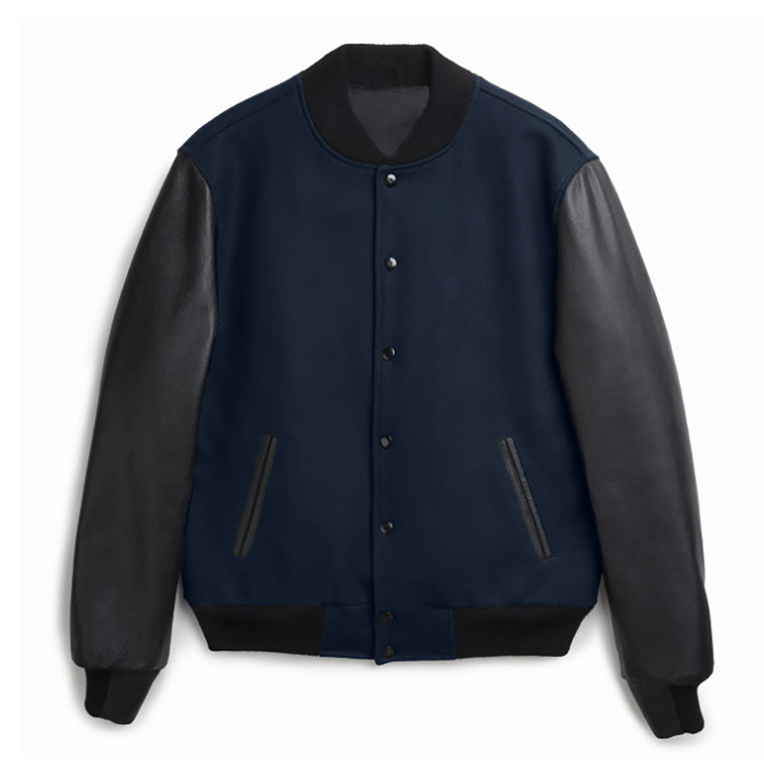 Stylish varsity jacket for men with leather sleeves Lune London